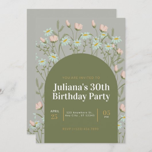 Verjaardagsuitnodiging Kaart (Voorkant / Achterkant)