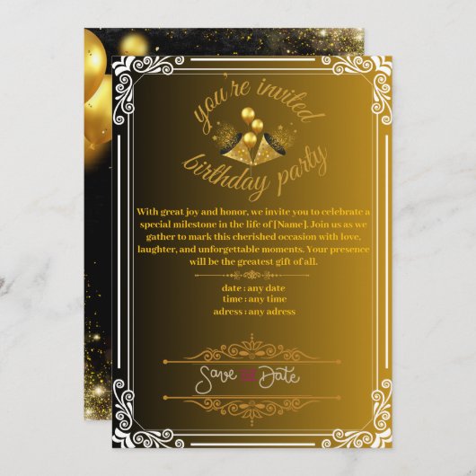 verjaardagsuitnodiging kaart (Voorkant / Achterkant)