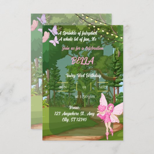 verjaardagsuitnodiging kaart (Voorkant / Achterkant)