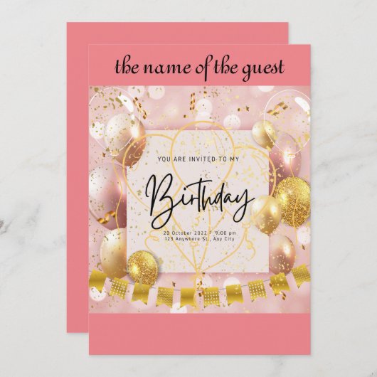 verjaardagsuitnodiging kaart (Voorkant / Achterkant)