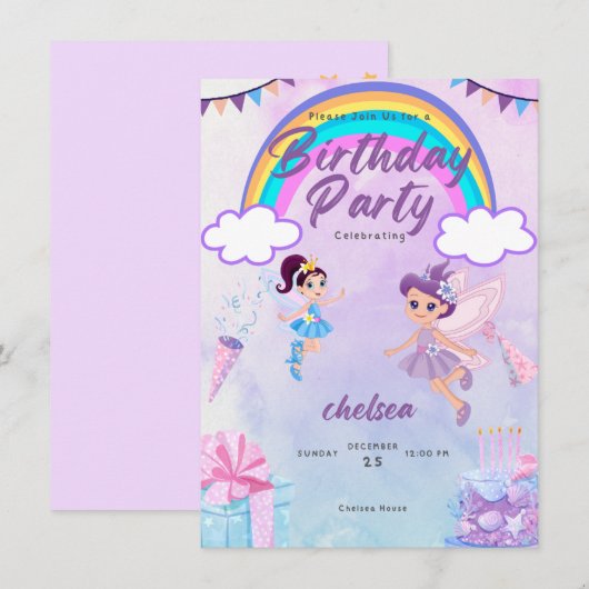 verjaardagsuitnodiging kaart (Voorkant / Achterkant)