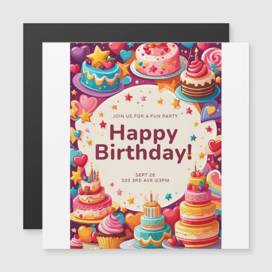 VERJAARDAGSUITNODIGING KAART MAGNETISCHE UITNODIGING (Voorkant / Achterkant)