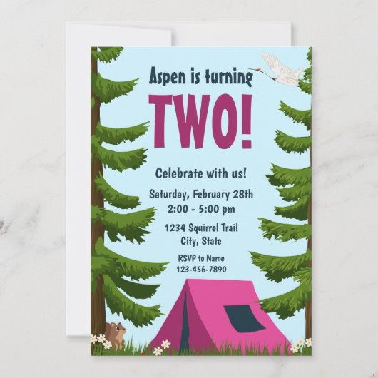 Verjaardagsuitnodiging kamperen kaart (Voorkant)