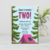 Verjaardagsuitnodiging kamperen kaart (Staand voorkant)