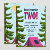 Verjaardagsuitnodiging kamperen kaart (Voorkant / Achterkant)