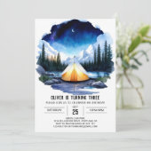 Verjaardagsuitnodiging Kampvuur & Dennenbomen Kaart (Staand voorkant)