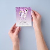 VERJAARDAGSUITNODIGING Kinderfeestje Paarse Eenhoo Flyer (Hand)