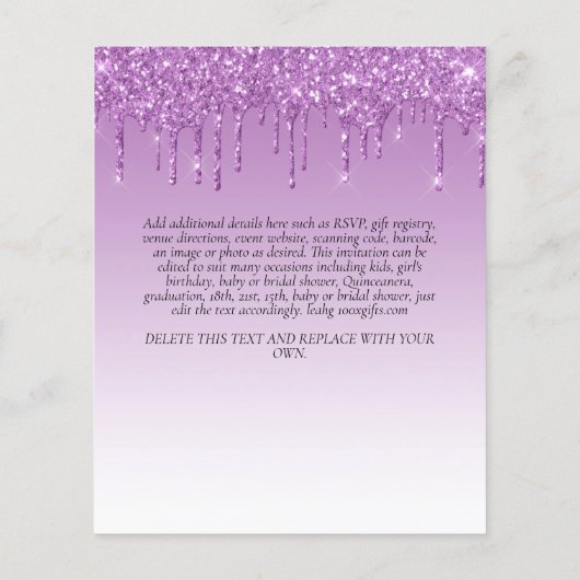 VERJAARDAGSUITNODIGING Kinderfeestje Paarse Eenhoo Flyer (Achterkant)