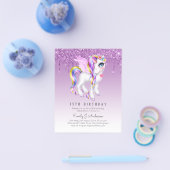 VERJAARDAGSUITNODIGING Kinderfeestje Paarse Eenhoo Flyer (Enkel)