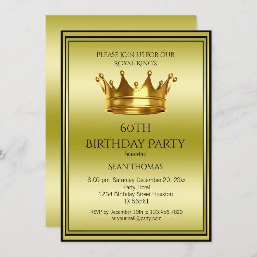 Verjaardagsuitnodiging King's Gold Crown Man Kaart (Voorkant / Achterkant)