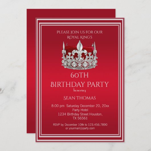 Verjaardagsuitnodiging King's Ruby Red Crown Man Kaart (Voorkant / Achterkant)