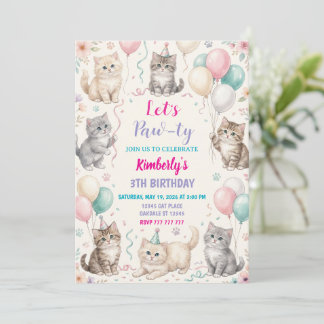 Verjaardagsuitnodiging Kitten Feest Poesfeest Meis Kaart