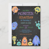 Verjaardagsuitnodiging kleine monster kaart (Voorkant)