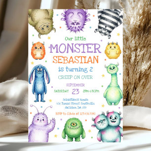 Verjaardagsuitnodiging kleine monster kaart