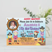 Verjaardagsuitnodiging kleine piraat meisje jongen kaart (Staand voorkant)