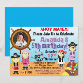 Verjaardagsuitnodiging kleine piraat meisje jongen kaart (Voorkant / Achterkant)