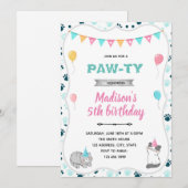 Verjaardagsuitnodiging knuffelkat kaart (Voorkant / Achterkant)