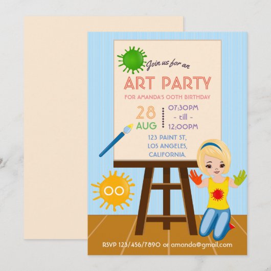 Verjaardagsuitnodiging Kunstfeest Kaart (Voorkant / Achterkant)