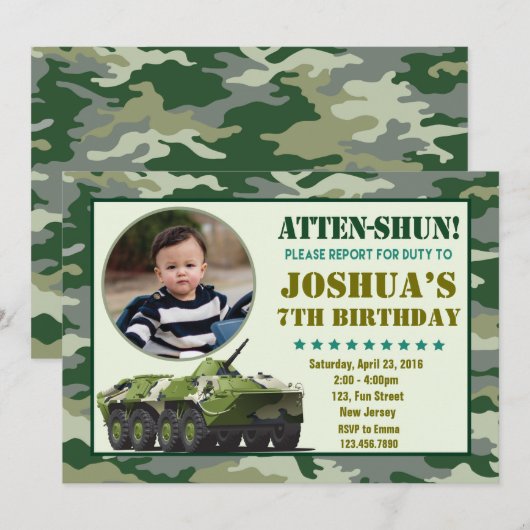 Verjaardagsuitnodiging leger kaart (Voorkant / Achterkant)