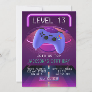 VERJAARDAGSUITNODIGING LEVEL 13 VIDEOSPEL KAART