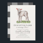 Verjaardagsuitnodiging Little Lamb Kids Kaart<br><div class="desc">Deze leuke geslacht-neutrale "onze kleine lam is x jaar" verjaardagsuitnodiging toont een klein lam op een crèmekleurige achtergrond. De achterkant heeft een witte achtergrond met zwarte buffel/ gingham/ruten patronen. Personaliseer het naar uw wensen. U vindt overeenkomende producten in mijn winkel.</div>