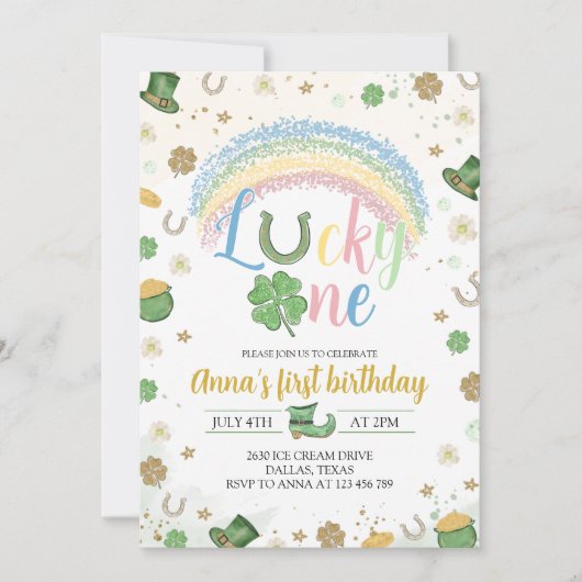Verjaardagsuitnodiging Lucky One Regenboog Kaart (Voorkant)
