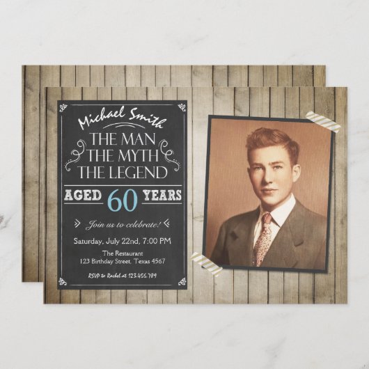 Verjaardagsuitnodiging man Schrijfbord Rustiek Vol Kaart (Voorkant / Achterkant)