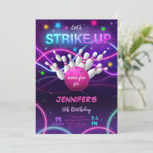 Verjaardagsuitnodiging meisje bowlen kaart (Staand voorkant)