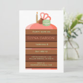 Verjaardagsuitnodiging meisje met cake kaart (Staand voorkant)