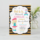 Verjaardagsuitnodiging meisje Parijs Eiffeltoren u Kaart (Staand voorkant)