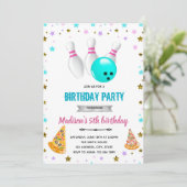 Verjaardagsuitnodiging meisje pizza en bowling kaart (Staand voorkant)