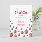 Verjaardagsuitnodiging met aardbeien kaart (Staand voorkant)