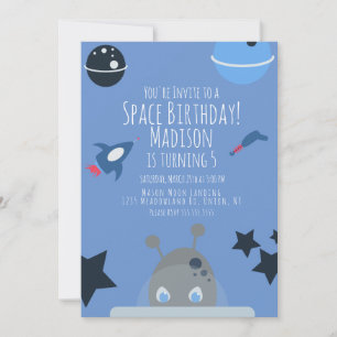 Verjaardagsuitnodiging met Alien Thema in het Blau Kaart