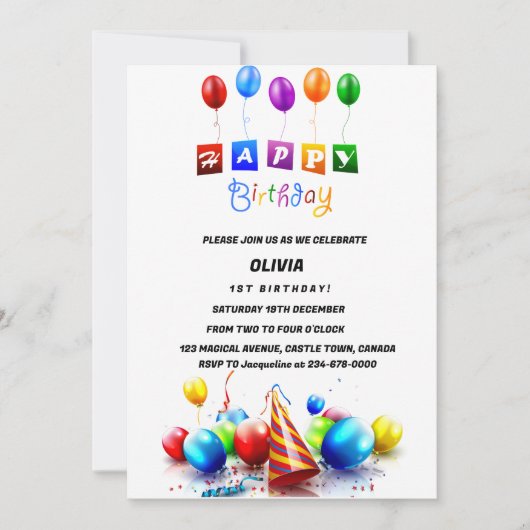 Verjaardagsuitnodiging met ballonnen kaart (Voorkant)