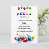 Verjaardagsuitnodiging met ballonnen kaart (Staand voorkant)