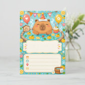 Verjaardagsuitnodiging met Cute Capybara Yuzu Onse (Staand voorkant)