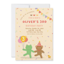 Verjaardagsuitnodiging met Cute Frog & Bear