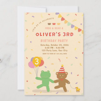 Verjaardagsuitnodiging met Cute Frog & Bear Kaart