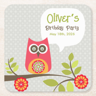 Verjaardagsuitnodiging met Cute Owl Woodland Kartonnen Onderzetters