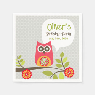 Verjaardagsuitnodiging met Cute Owl Woodland Servet