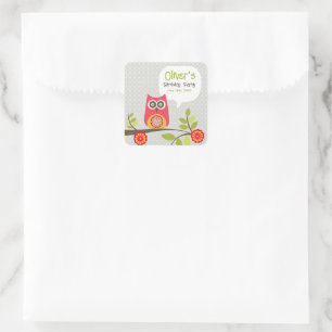 Verjaardagsuitnodiging met Cute Owl Woodland Vierkante Sticker