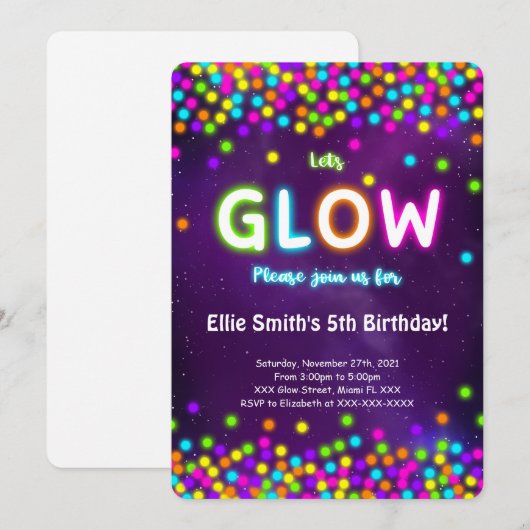 Verjaardagsuitnodiging met Editable Glow Kaart (Voorkant / Achterkant)