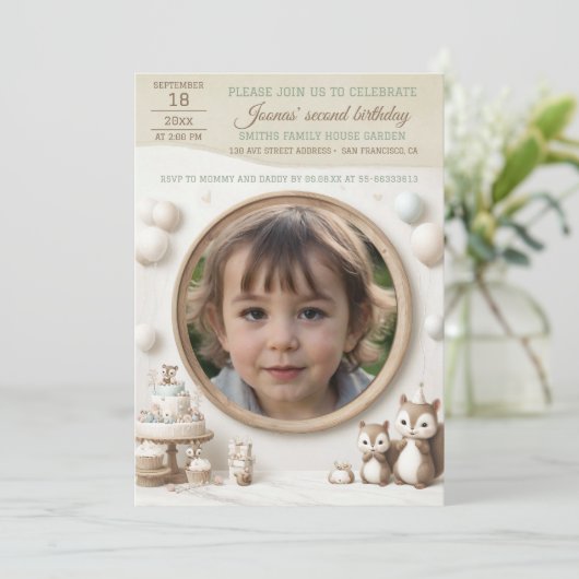 Verjaardagsuitnodiging met Eekhoorn Lijst voor Fot Kaart (Staand voorkant)