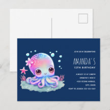 Verjaardagsuitnodiging met een Cute Octopus Zeewez