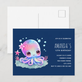 Verjaardagsuitnodiging met een Cute Octopus Zeewez Briefkaart