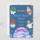 verjaardagsuitnodiging met een ruimtethema kaart (Voorkant)