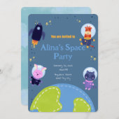 verjaardagsuitnodiging met een ruimtethema kaart (Voorkant / Achterkant)