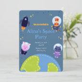 verjaardagsuitnodiging met een ruimtethema kaart (Staand voorkant)