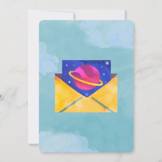 verjaardagsuitnodiging met een ruimtethema kaart (Achterkant)