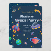 verjaardagsuitnodiging met een ruimtethema kaart (Voorkant / Achterkant)